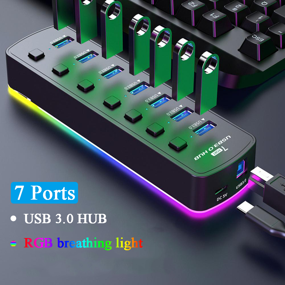RGB USB 3.0 Hub 7 Ports Data P - Esports Gaming Splitter のレビューと価格