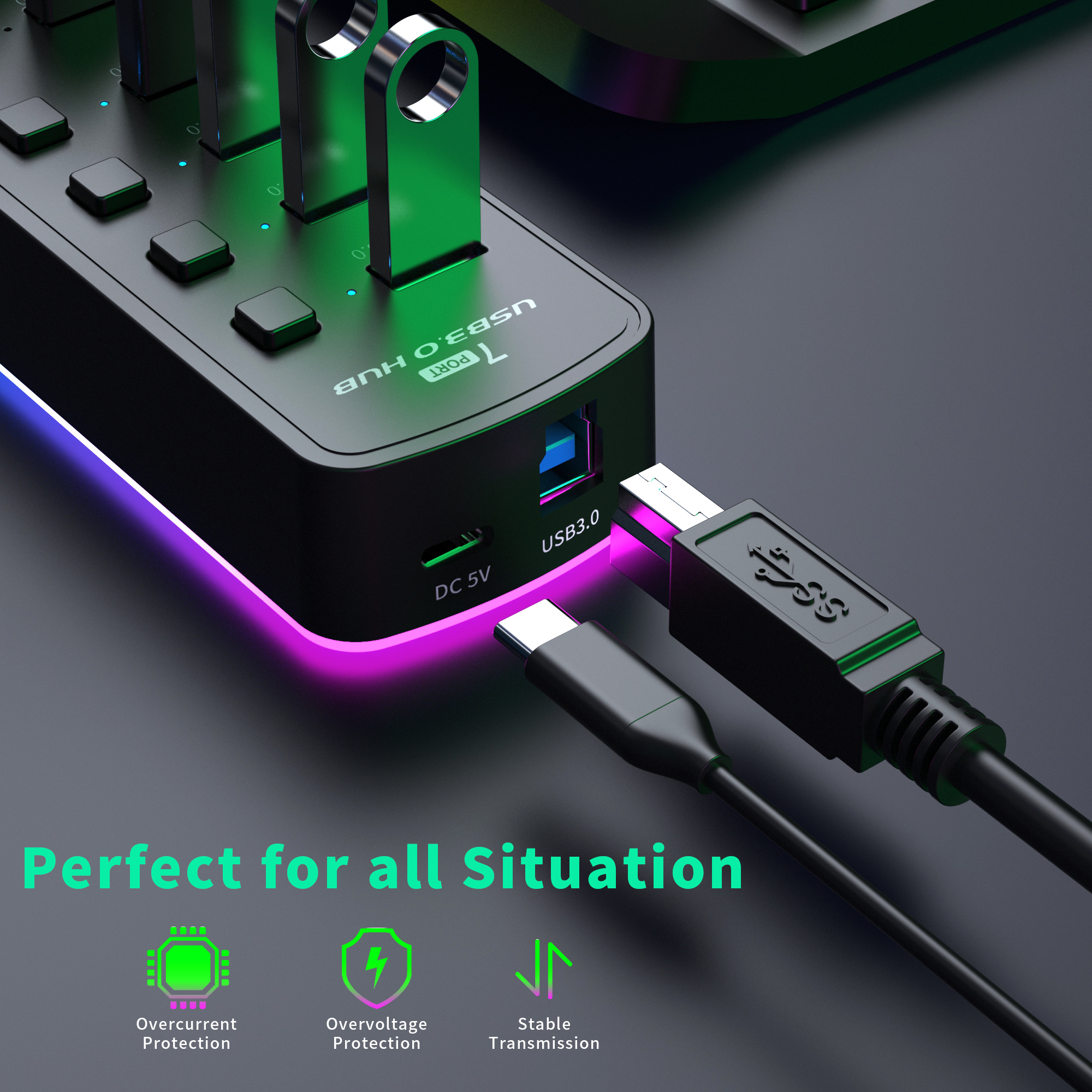 RGB USB 3.0 Hub 7 Ports Data P - Esports Gaming Splitter のレビューと価格