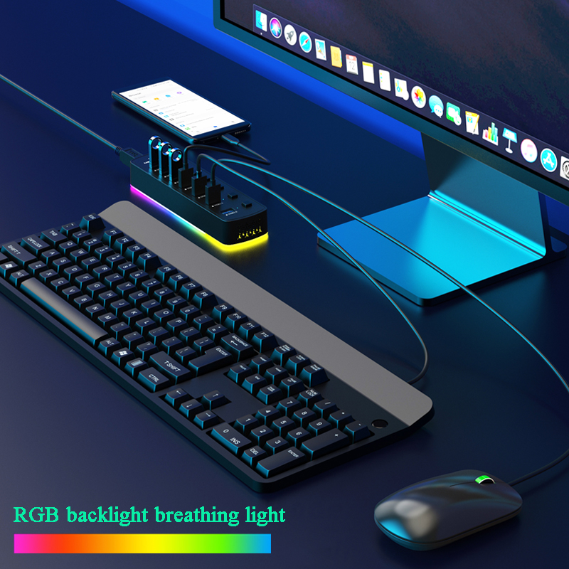 RGB USB 3.0 Hub 7 Ports Data P - Esports Gaming Splitter のレビューと価格