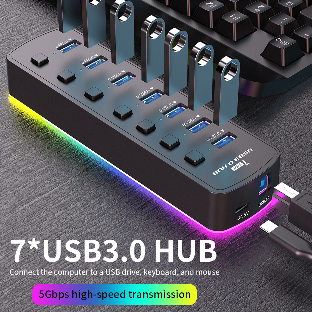 RGB USB 3.0 Hub 7 Ports Data P - Esports Gaming Splitter のレビューと価格