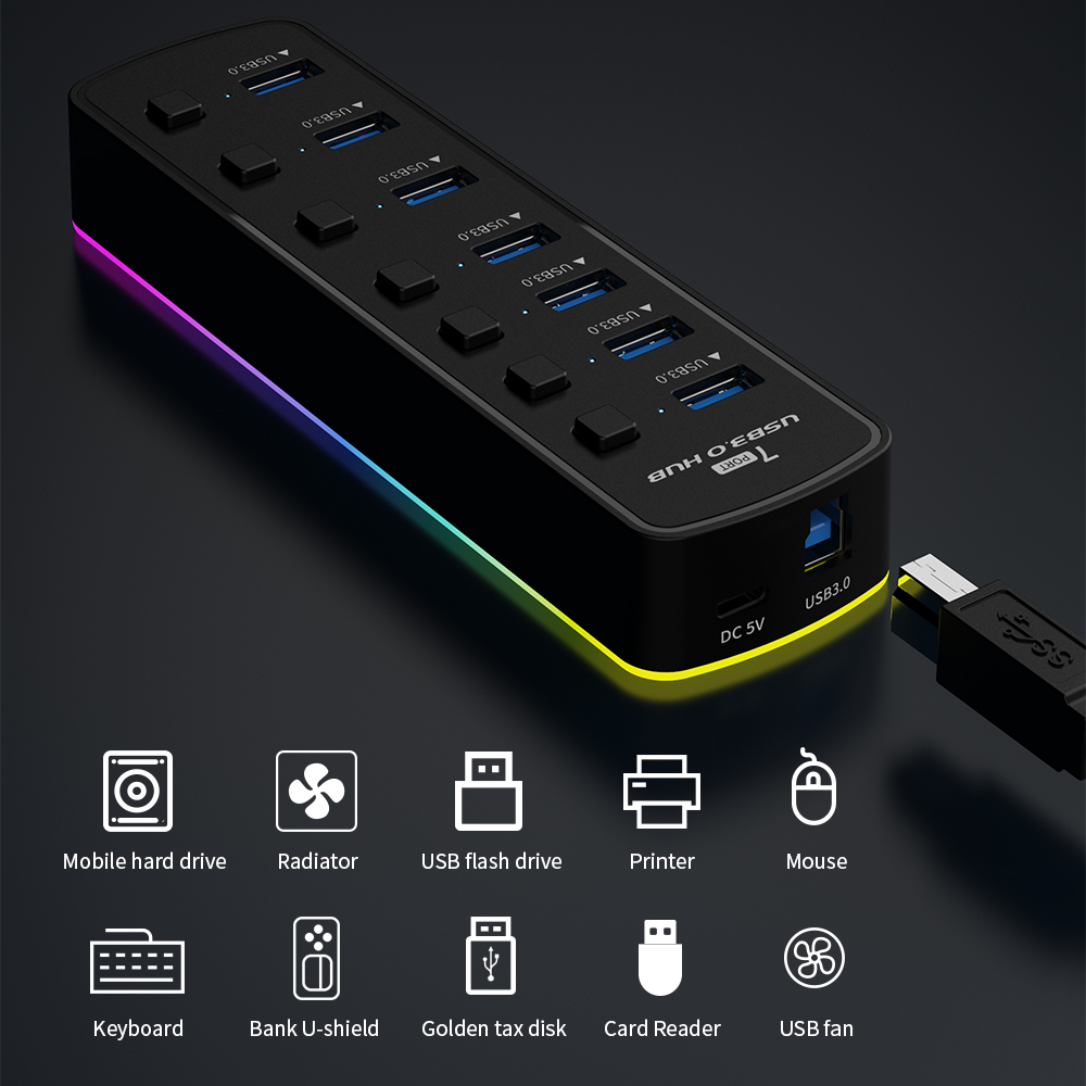 RGB USB 3.0 Hub 7 Ports Data P - Esports Gaming Splitter のレビューと価格