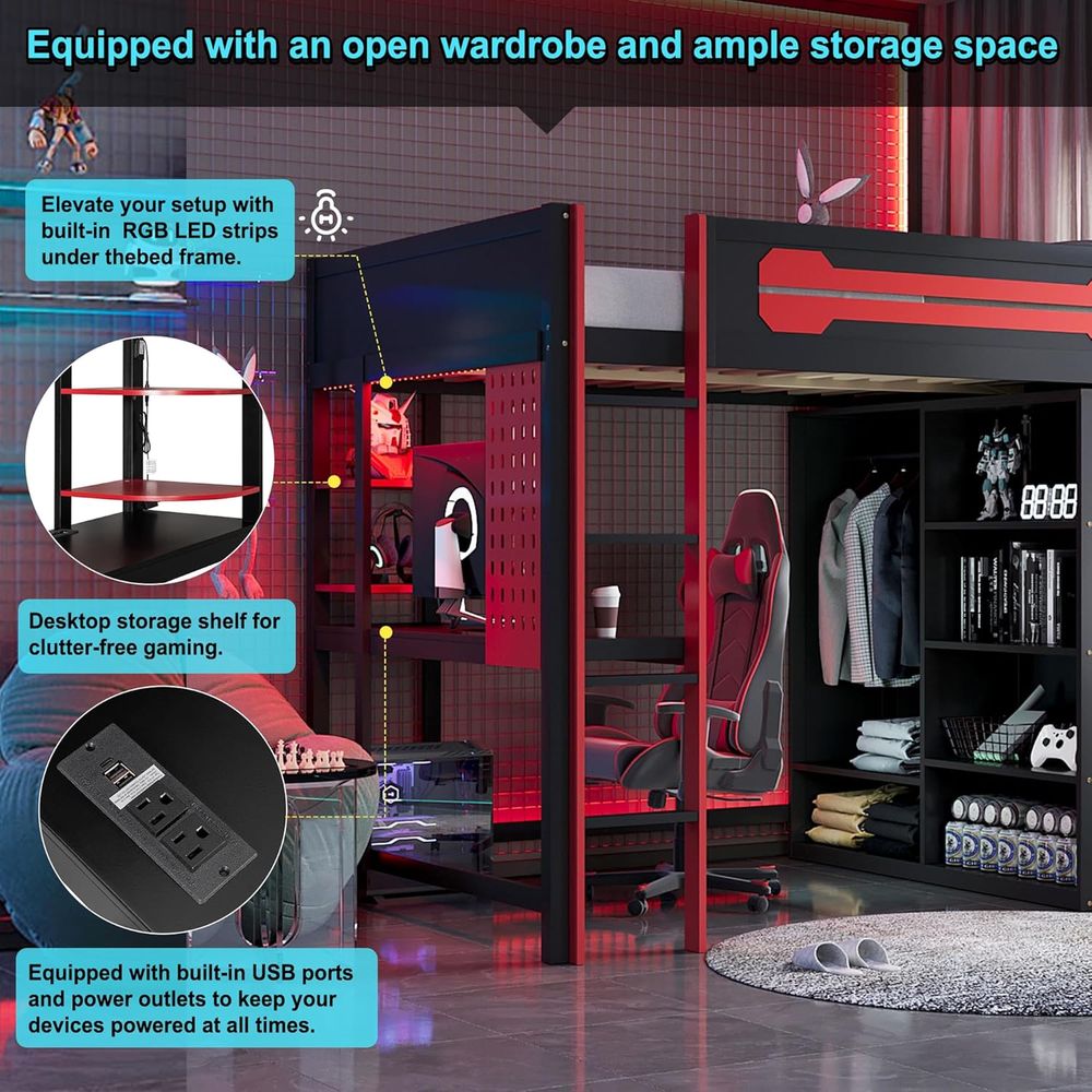 Wood ull Size Gaming Lot Bed w - Esports Gaming Station Desk のレビューと価格