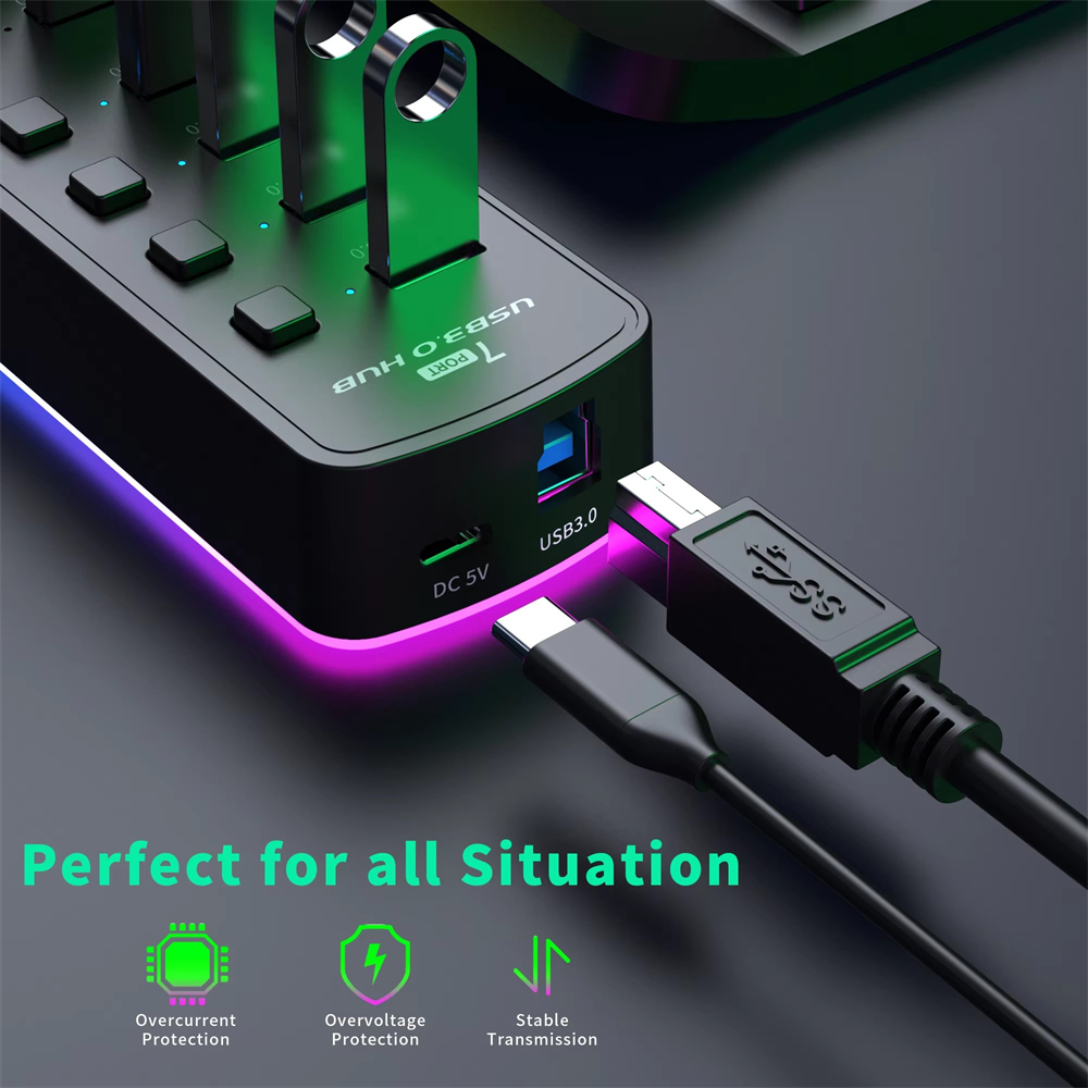 RGB USB 3.0 Hub 7 Ports Data P - Esports Gaming Splitter のレビューと価格